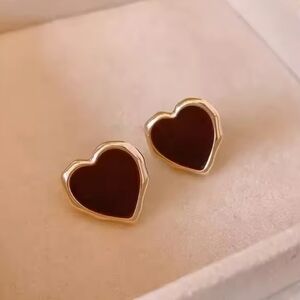 Red Heart Gold Earrings